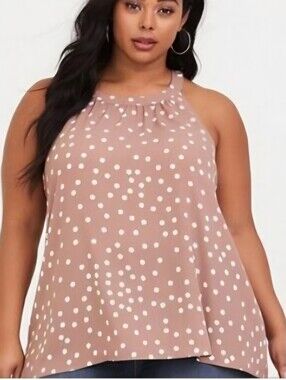 Torrid Gorgette Goddess Polka Dot Halter Tank - White Dots